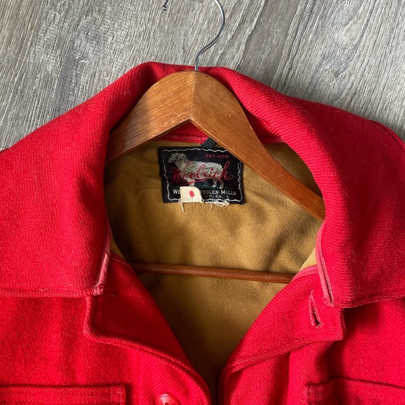 1930s WOOLRICH Large Solid Red Wool Mackinaw Hunting Winter Coat Made in the USA - Picture 4 of 9